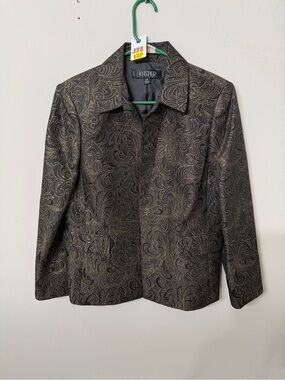 Kasper Women’s Jacquard Brocade Black & Gold Paisley Blazer Size 12P